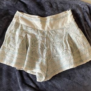 Free People Ivory Embroidered Flowy Shorts